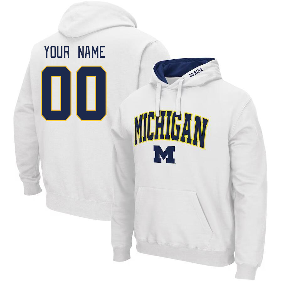 Custom Michigan Wolverines Name And Number Hoodies-White